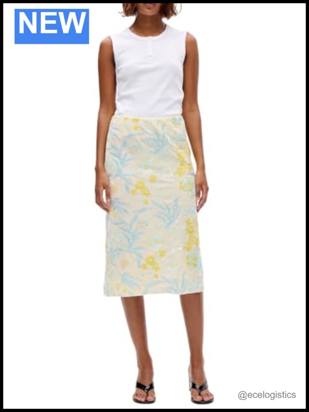 Velvet Floral Sequin Midi Skirt Fitted High Waisted